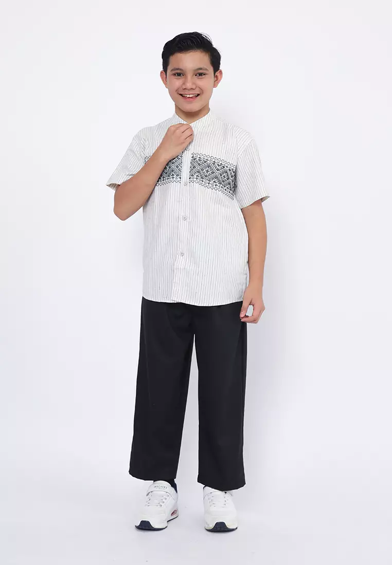 Baju Koko Set Anak Laki Garis Putih - MODERN