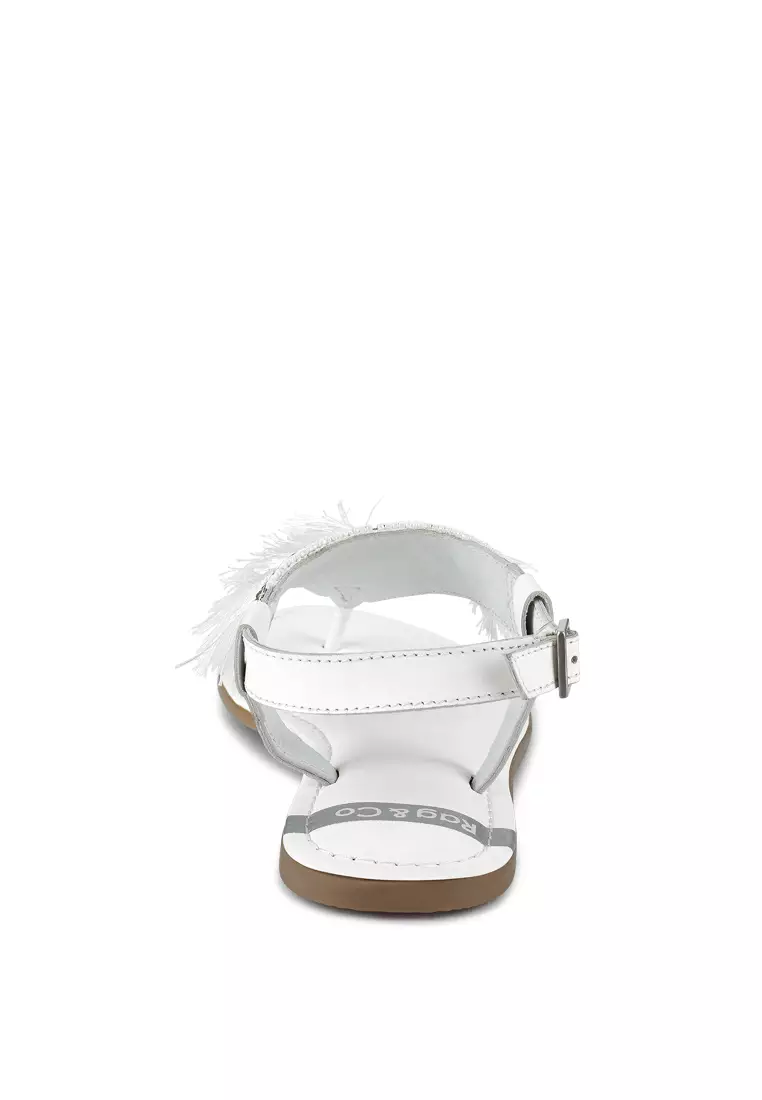 Genuine Leather Tassel Sandals in White