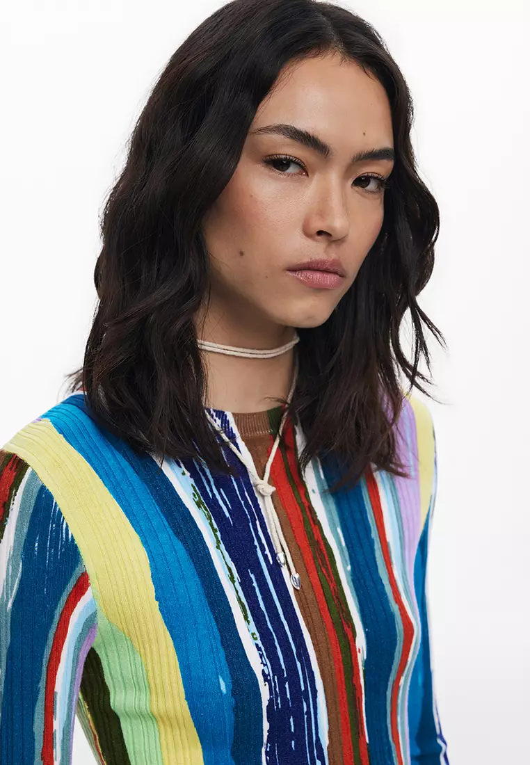 Ribbed dress with colored stripes