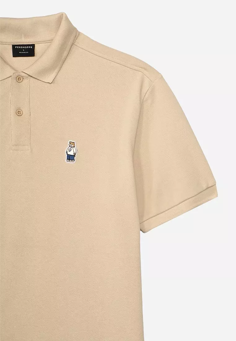 Relaxed Fit Polo With Crew Bear Patch Embroidery