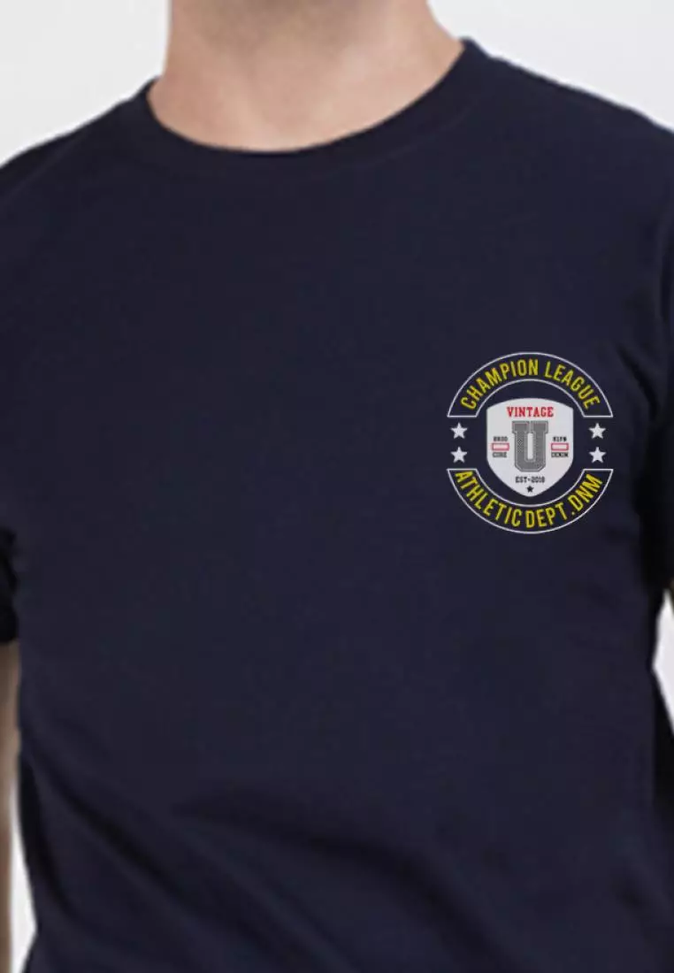 冠军联赛海军蓝色棉质短袖标准版型 T 恤
