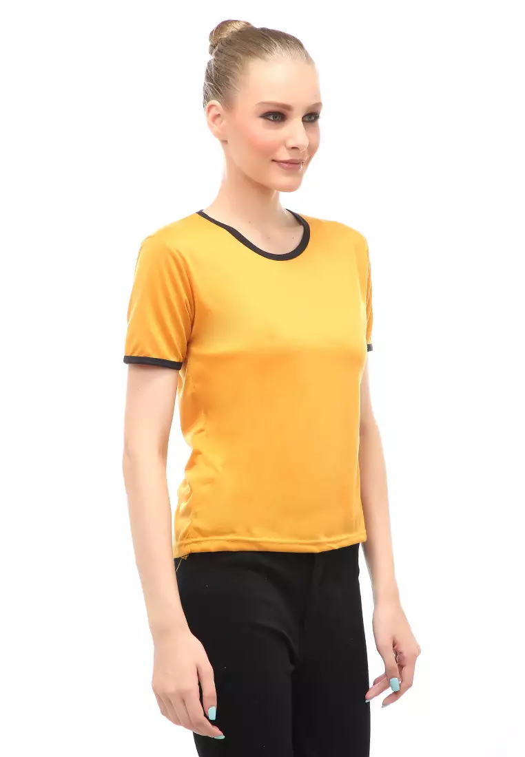 Kaos Oversize List Short Sleeves Design Simple Relaxed Fit - Mustard