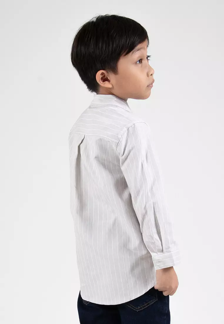 Forest Kids Boys Cotton Striped Long Sleeve Collar Shirt | Baju Kemeja Budak Lelaki Lengan Panjang - FK20262-05LtGrey