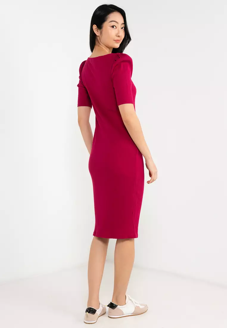 Buy GAP Puff Sleeve Knit Ribbed Midi Dress Online | ZALORA Malaysia