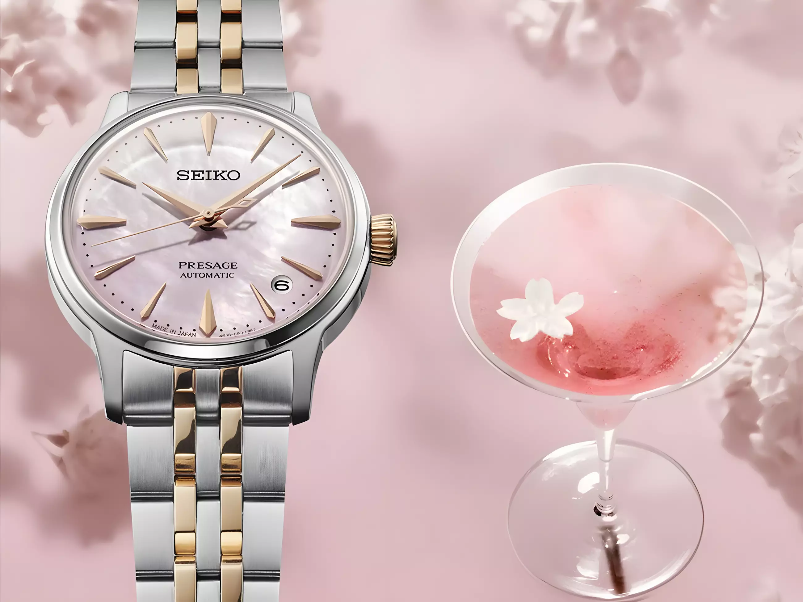 Seiko Presage Cocktail Time Limited Edition - Jam Tangan Automatic Wanita - Mother of Pearl Dial - Dual Tone Stainless Steel Strap - SRPM06J1