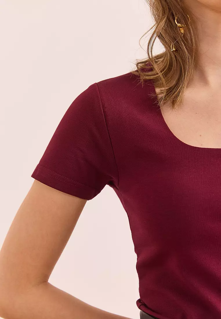 Square Neck Front Double Layer Crop Cotton Blouse