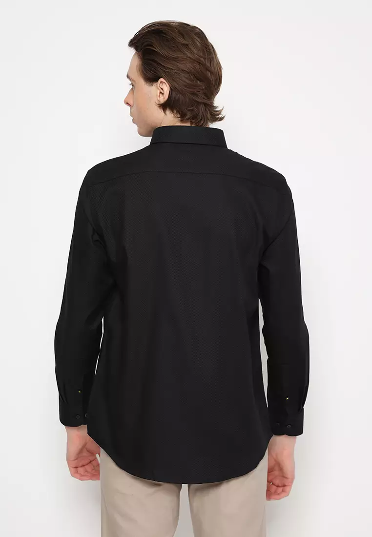 Jobb Brioni Kemeja Pria Lengan Panjang Regular Fit Hitam