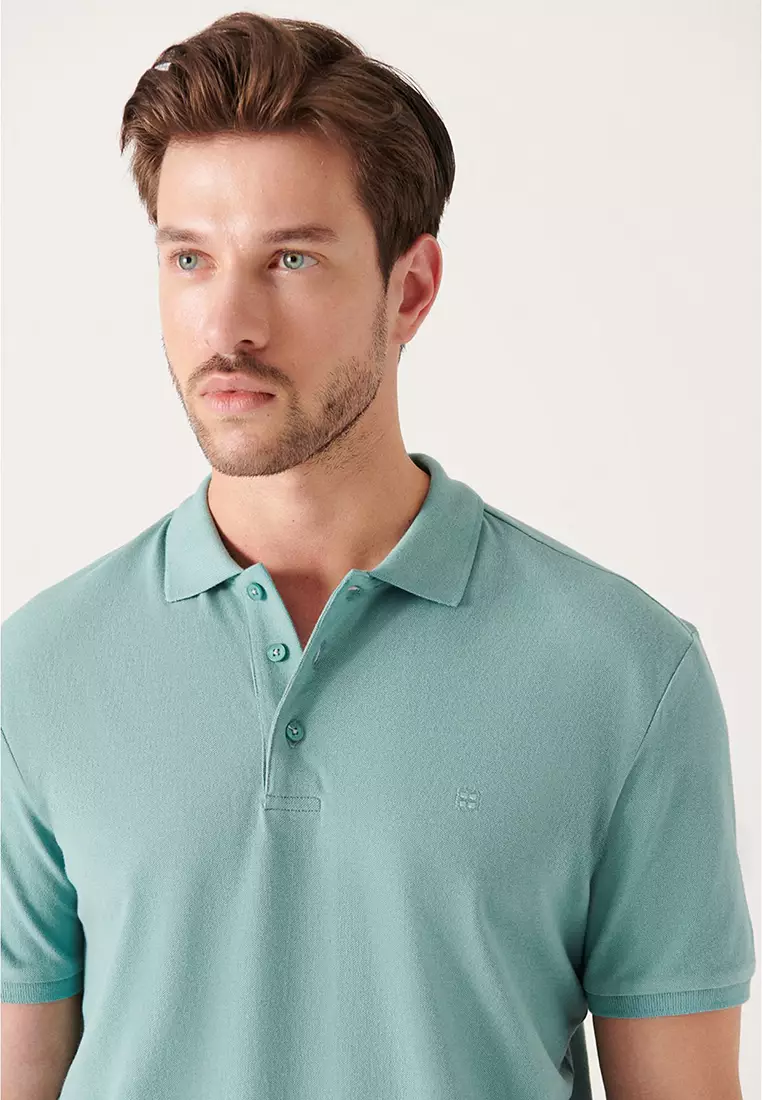 Men's Water Green 100% Cotton Cool Polo Neck T-Shirt E001004
