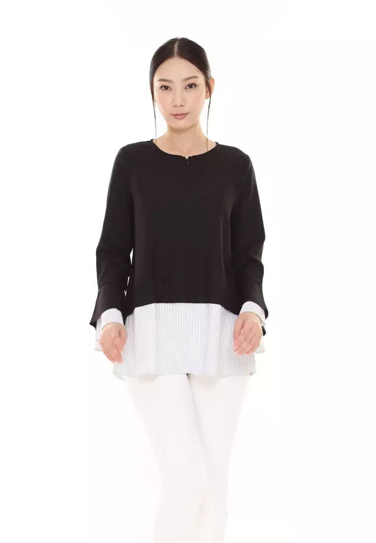 Zalia Top in Black White Stripe