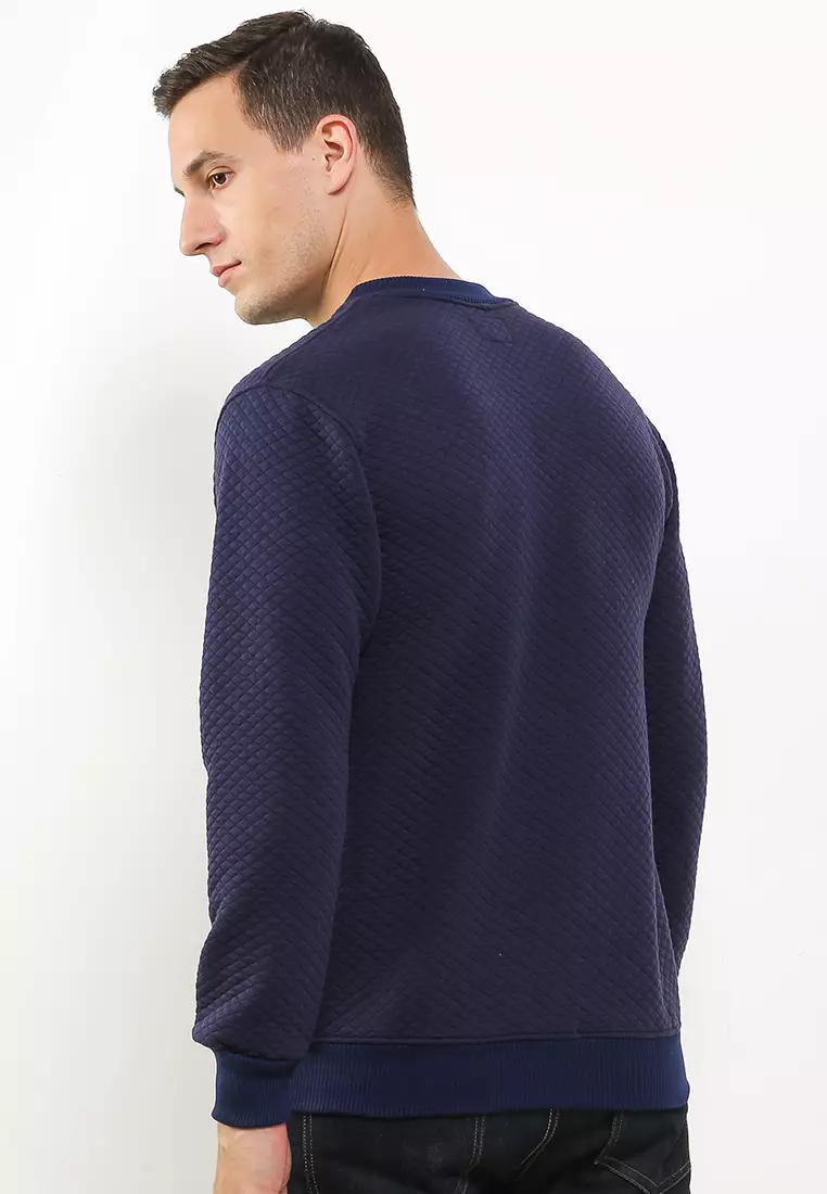 GRAHANGGRA Sweater Crewneck Comfy Diamond Fleece - Navy Blue