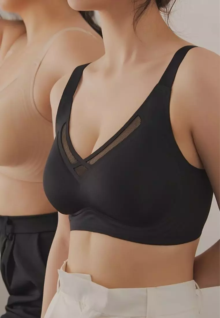 Premium Bella Plus Size Seamless Wireless Paded Push Up Bra in Black