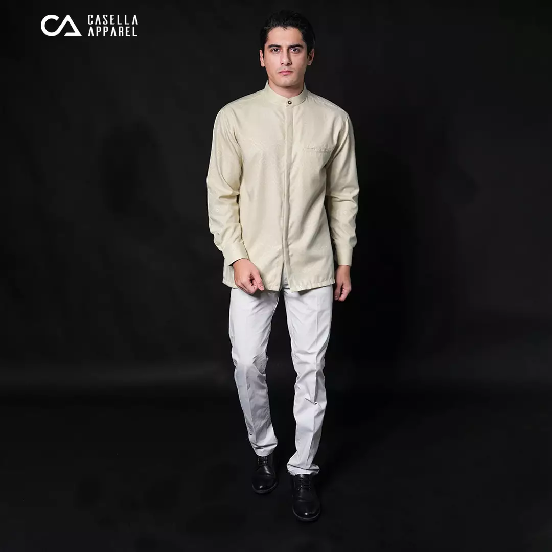 Casella Baju Koko Pria Lengan Panjang Motif Elegan | Baju Koko Yusuf 9996 Beige