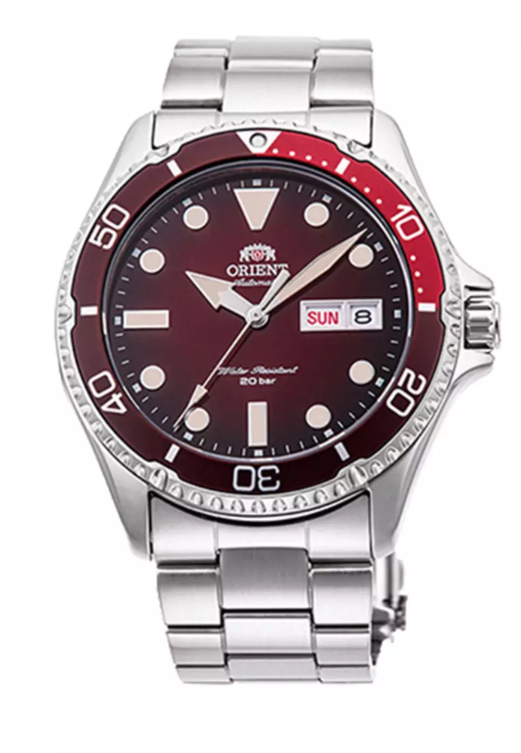 Orient Kamasu Mako III RA- AA0814R Automatic Day Date Red Dial Metal  Silver