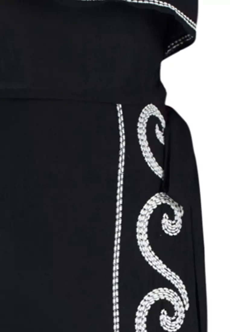 Black Woven Flounce One Shoulder 100% Cotton Blouse Skirt Beach Suit TBESS24AU00009