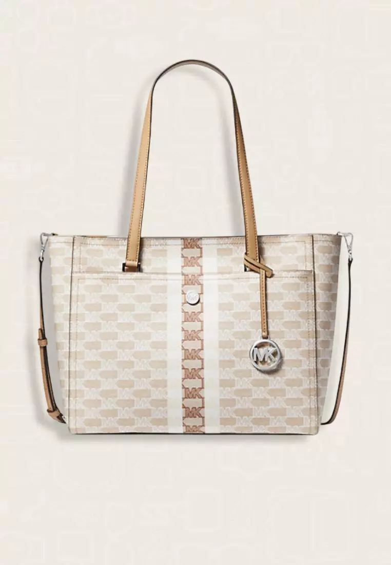 Michael Kors Maisie Large Logo Stripe 3-in-1 Tote Bag Camel
