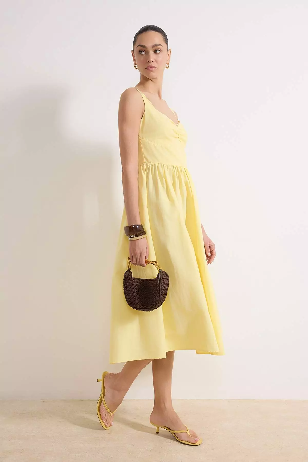 Light Yellow Gipeli Midi Poplin Woven Dress Twoss26El138