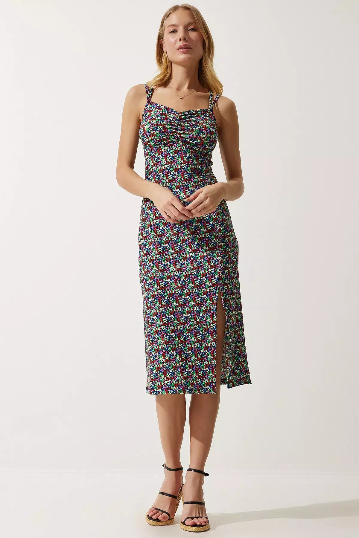 Patterned Double Strap Knitted Dress