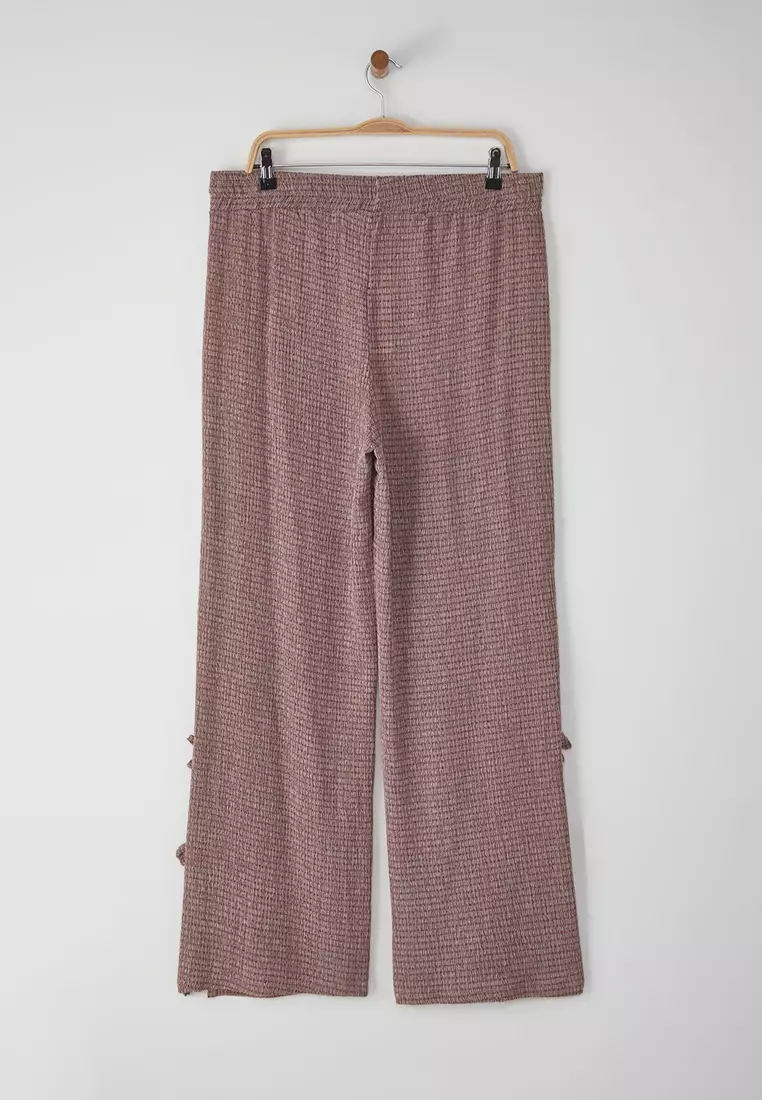 Tile Wide Leg High Waist Bow Detail Plus Size Trousers Tbbss25Ar00045