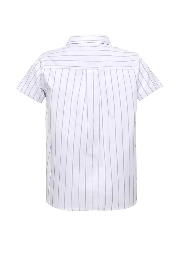 Qna Boy Curt Kemeja Pendek Anak Putih Motif Garis