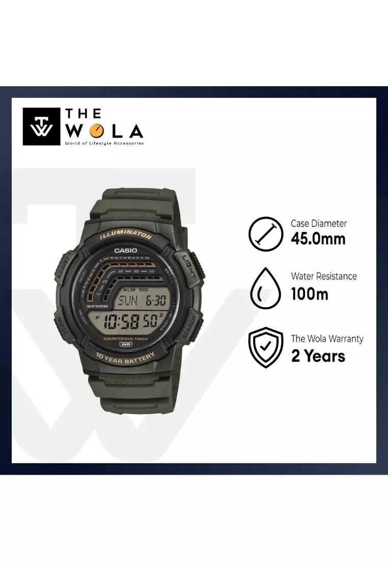 WS-1800-3AV Men Digital Watch Green Resin Band