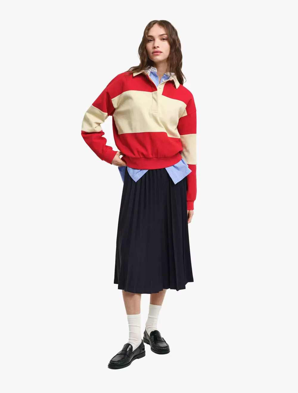 Gant - Pakaian Wanita - Pique Texture Color Block Rugger - Ruby Red