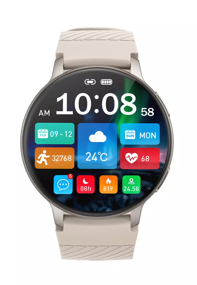 Unisex Round Smart Watch - 1.39 inch Large HD Screen - Rubber Strap - Silver Color
