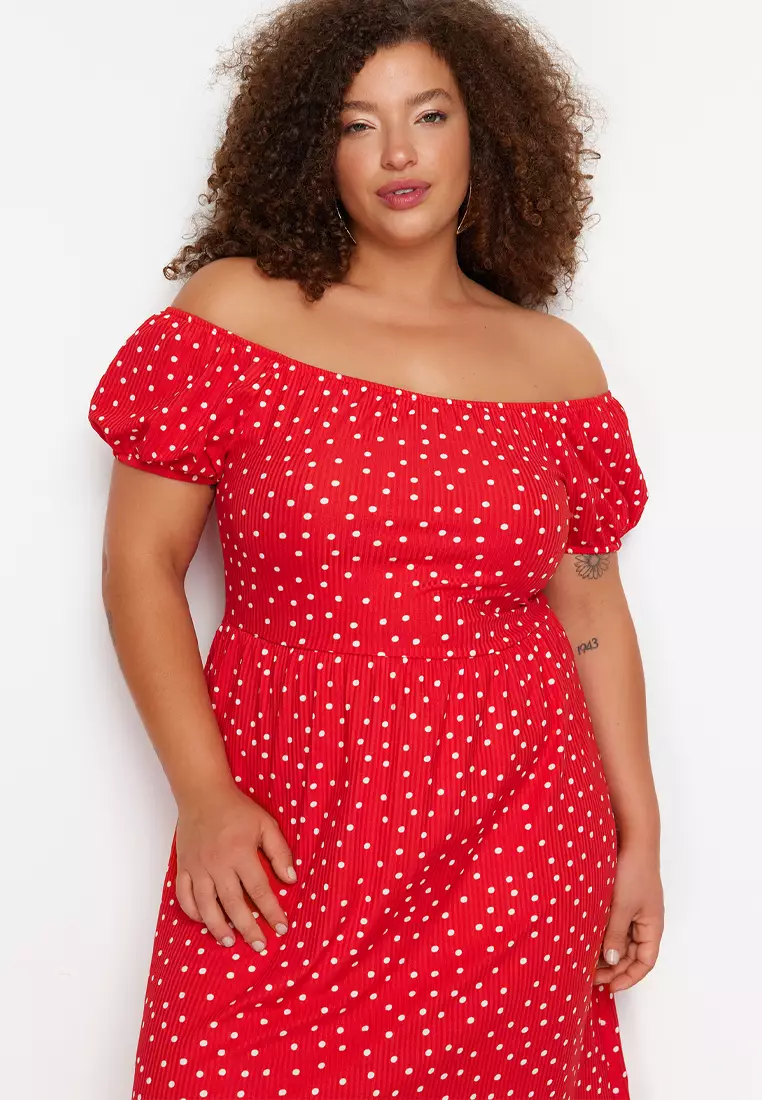 Plus Size Printed Off Shoulder Dress
