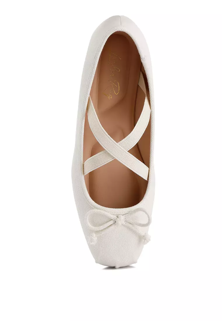Beige Criss Cross Strap Ballet Flats