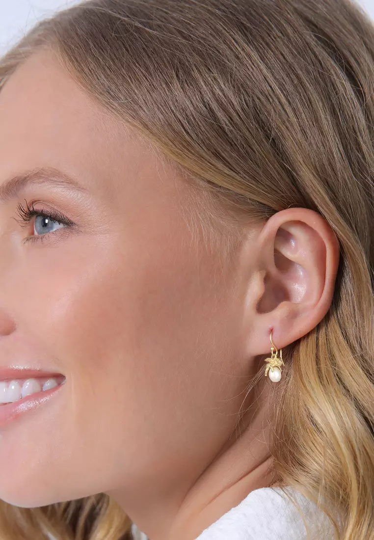 Anting Perhiasan Perak 925 Wanita Angel Mutiara Gold Plated