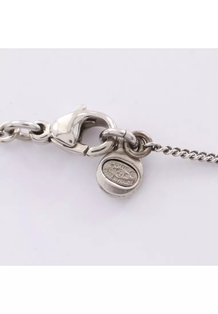 Pre-Loved Chanel Clover coco mark necklace crystal Silver clear 08A