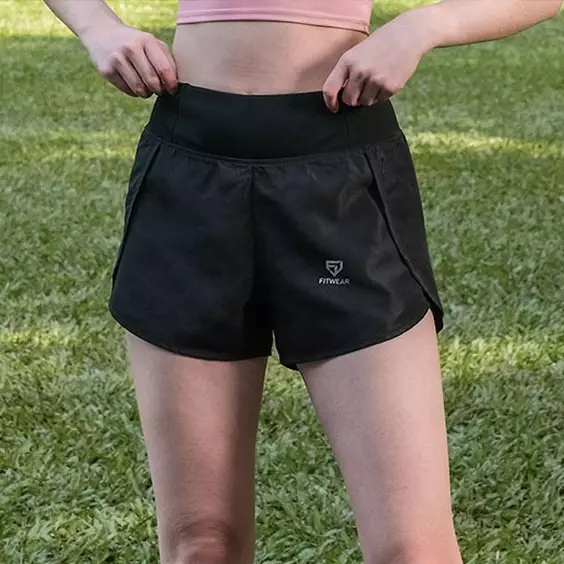 Fitwear - Celana Lari + Inner Olahraga Wanita CAITLYN LAYERED Big Size - BLACK