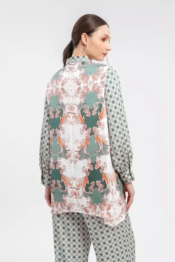 MINIMAL - Pervin - Tunic Pintuck Motif Paisley - Green