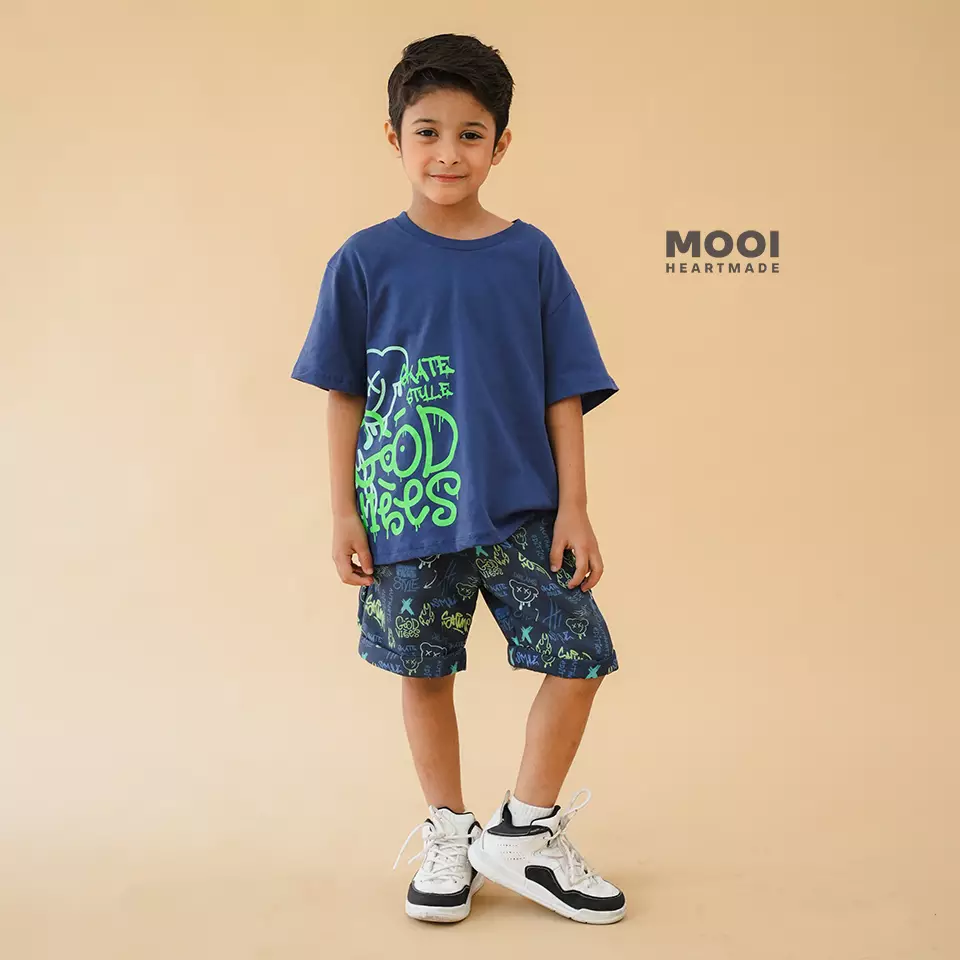 Mooi Setelan Anak Kaos Anak Tshirt Street Graffiti Set - Black