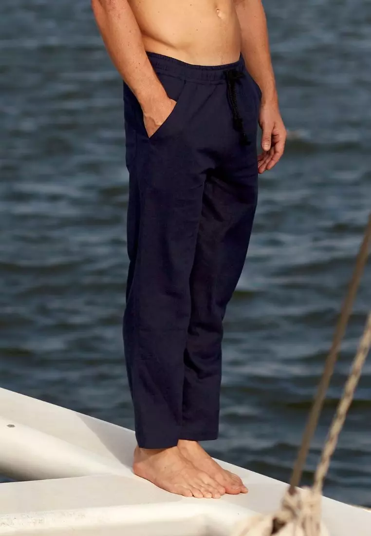 Naples Celana Panjang Linen Pria  Navy| Linen Long Pants Men Navy