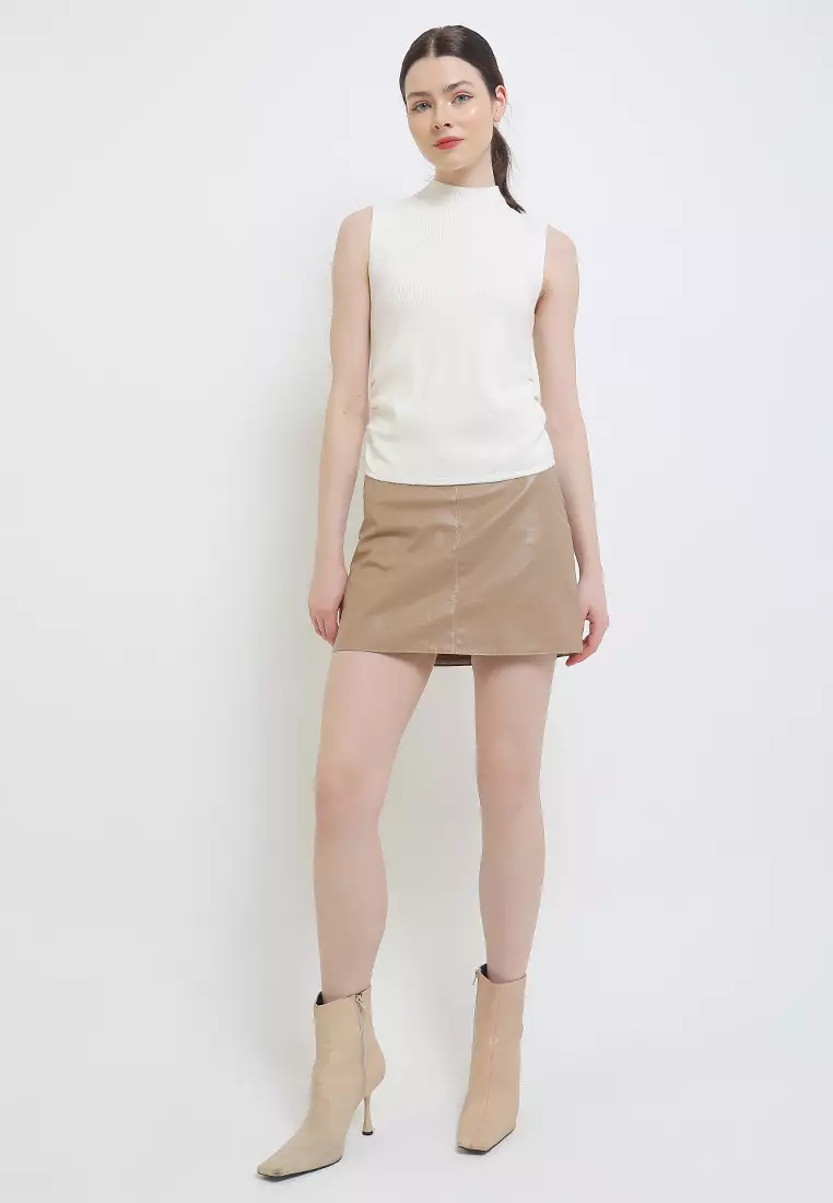 Mockneck Cinched Knit Top