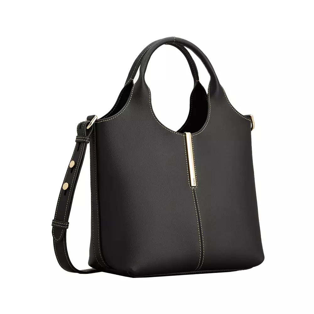 Central Stitching Leather Mini Shopping Bag Black