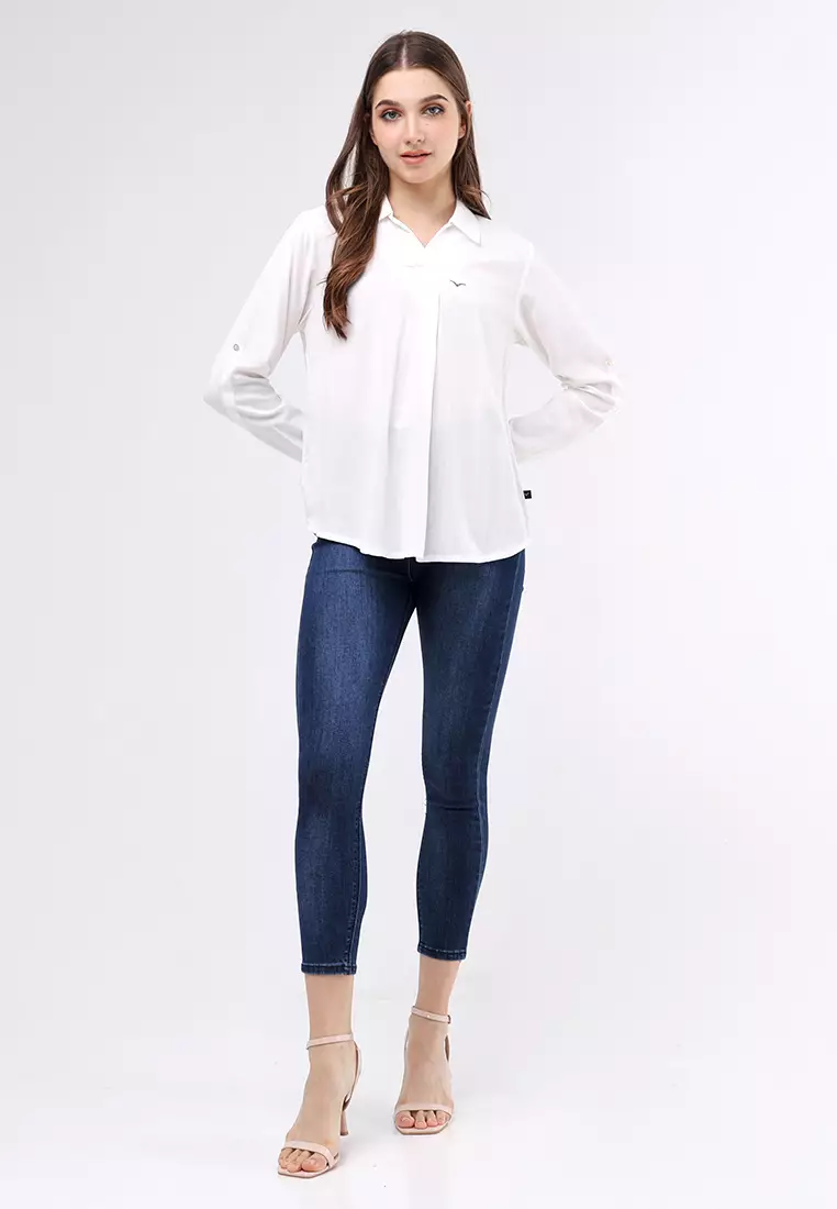 Woven Plain Linen Long Sleeve Blouse