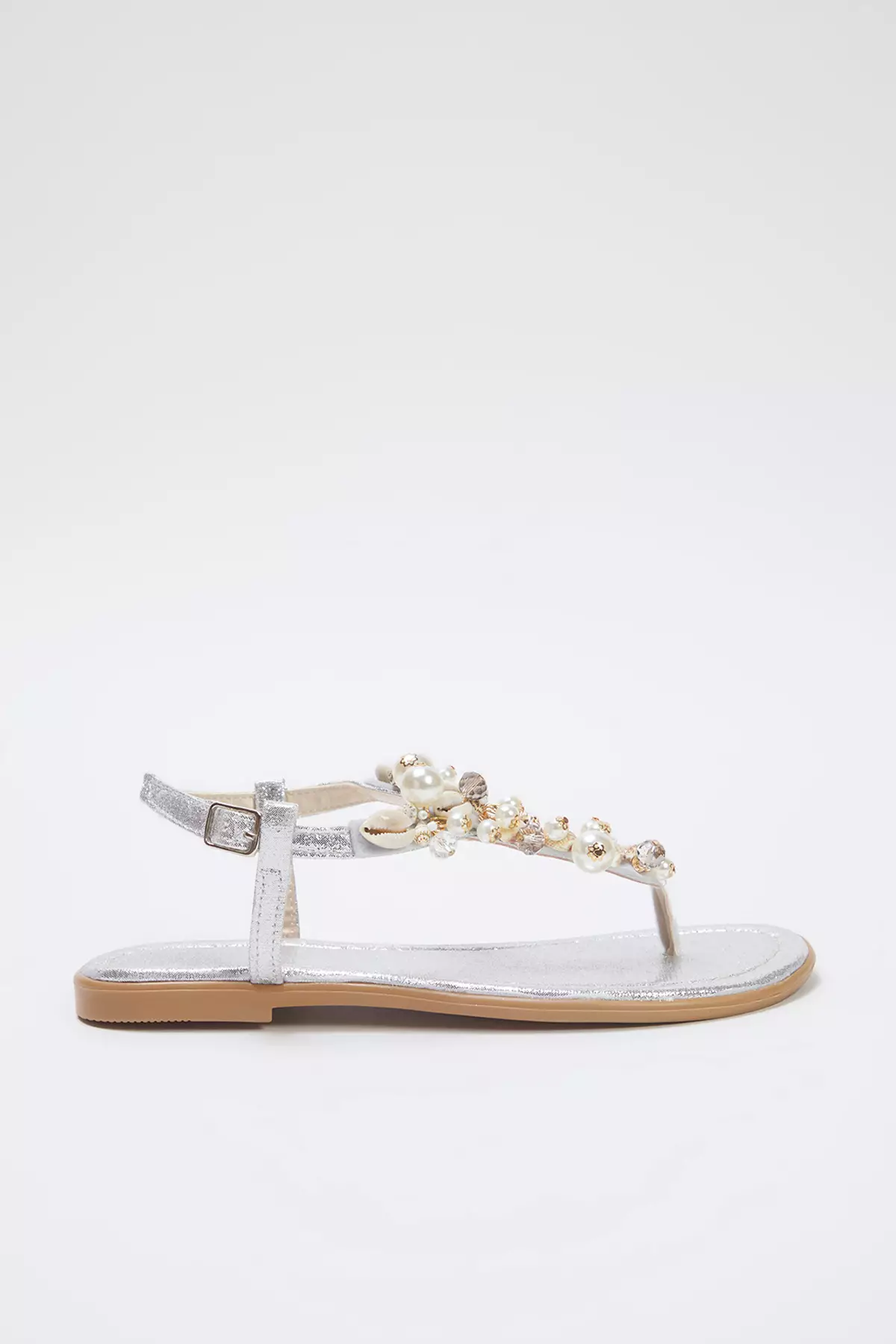 Silver Sea Shell Stone Flip Flops Women Stylish Sandals Takss25Sd00007