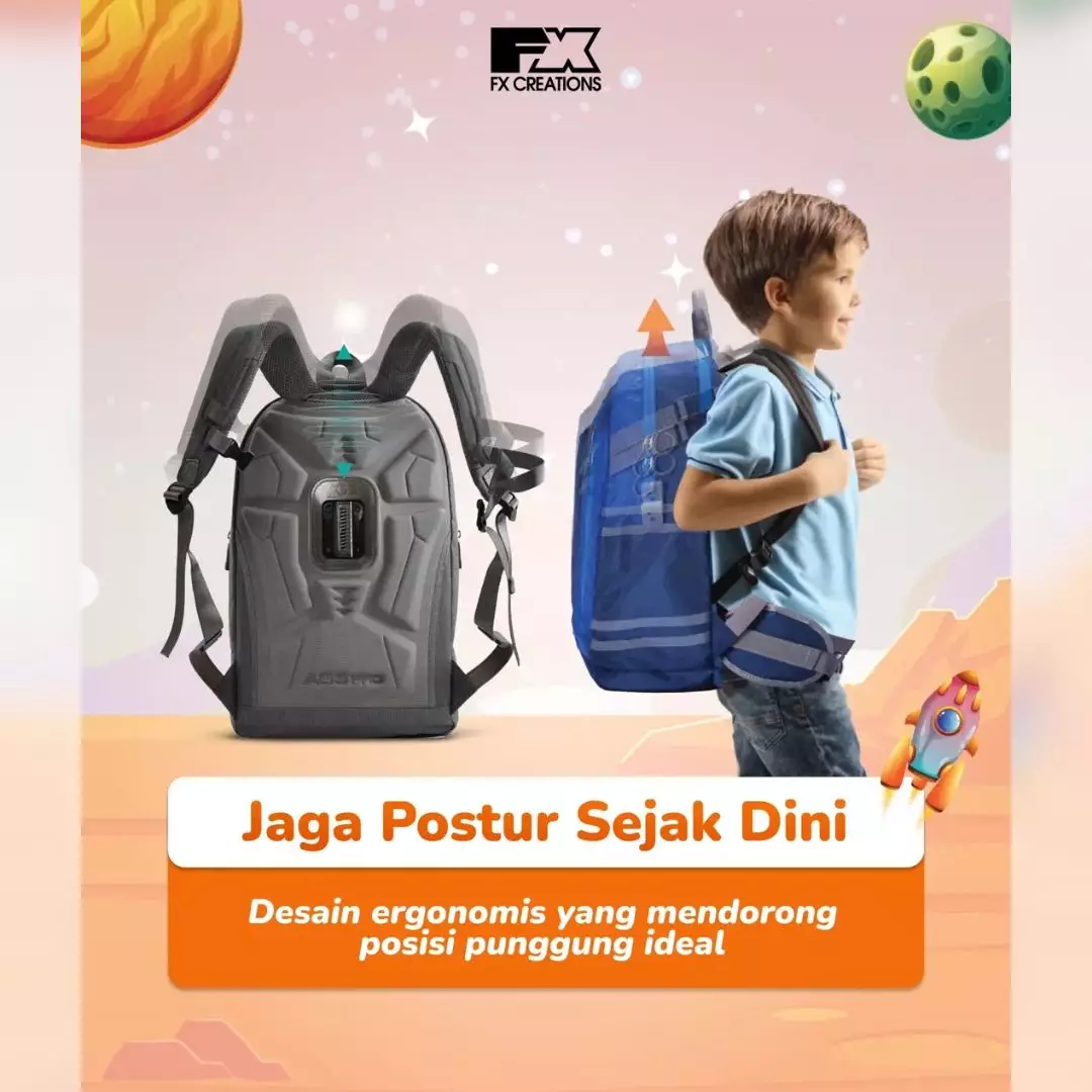 Ransel Sekolah Anak Anti Pegal MS-06S CHAR’S School Backpack FX Creations SNA242015AGS-89
