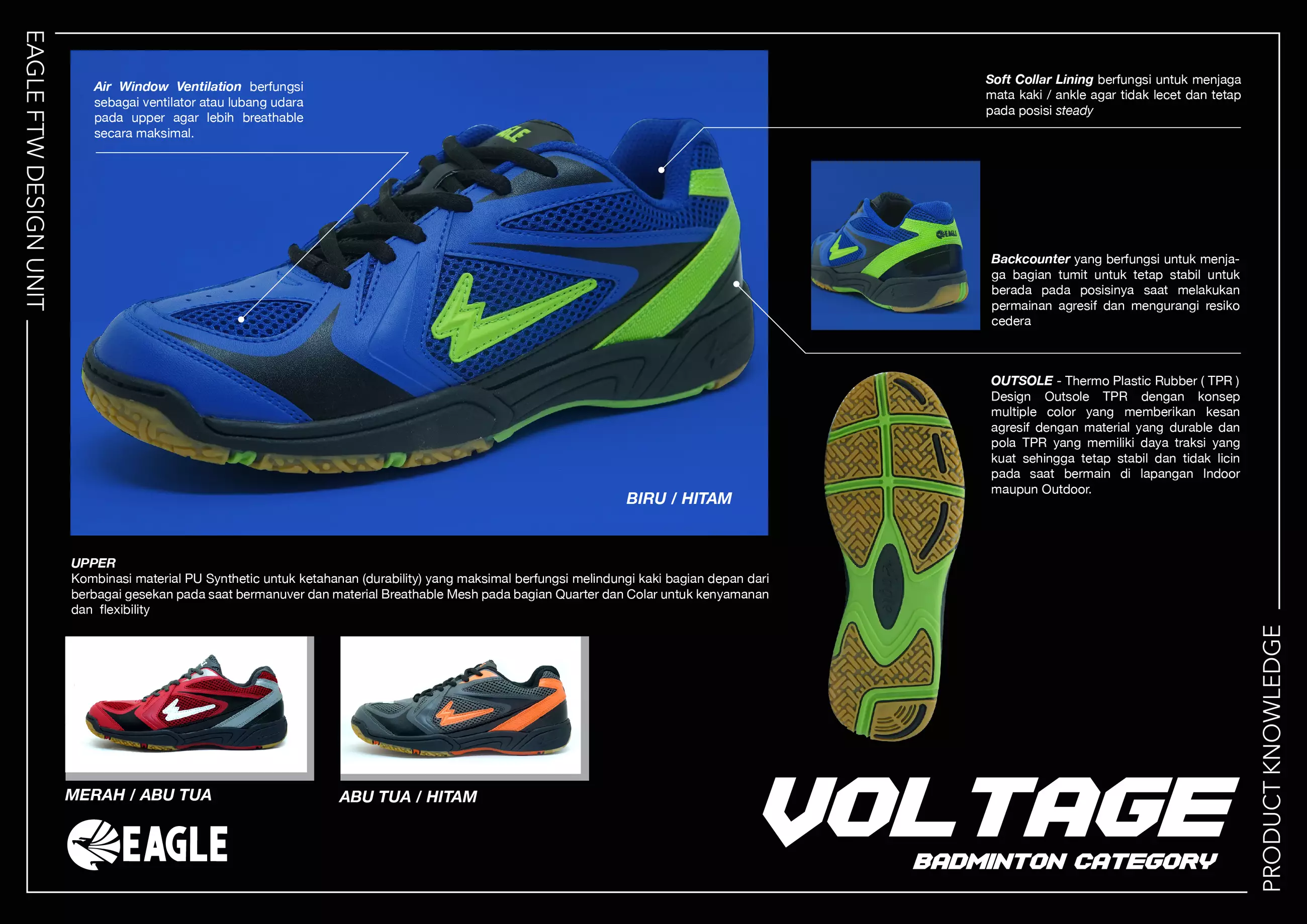 Eagle Sepatu Badminton Voltage - ABU TUA/HITAM