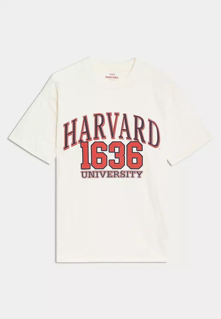 Pure Cotton Harvard Slogan T-Shirt
