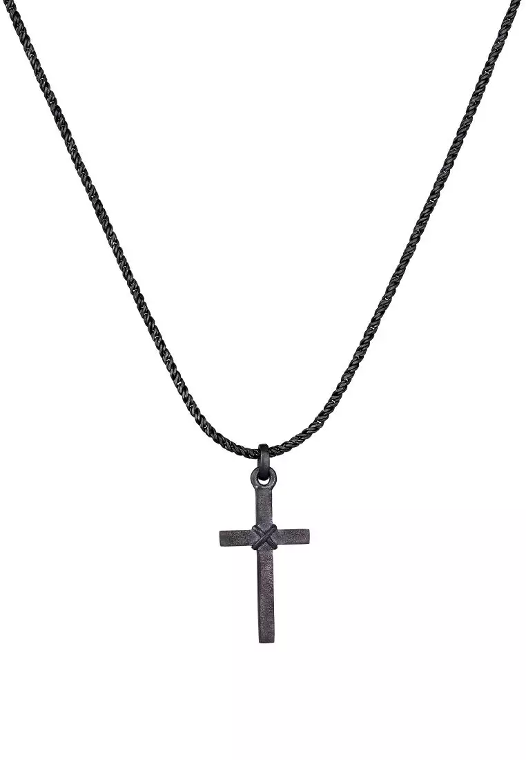 EXCLUSIVE Kalung Perhiasan Perak 925 Pria Cord Cross Religion Oxide