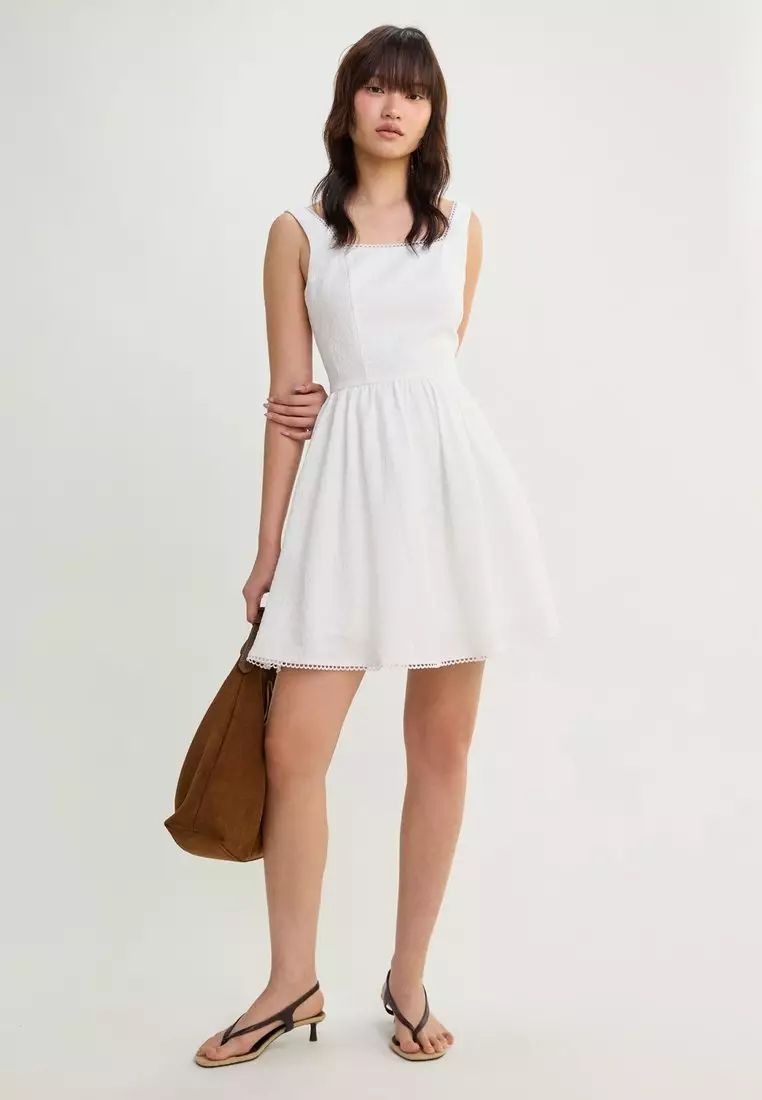 Square Neck Mini Dress - White