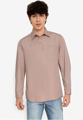 ZALORA BASICS brown Pull-On Shirt 4A996AAC7B73A6GS_1