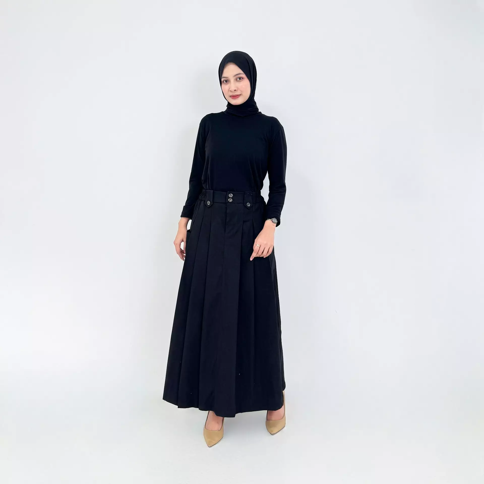 Rok Panjang Flare Basic Mika - HITAM