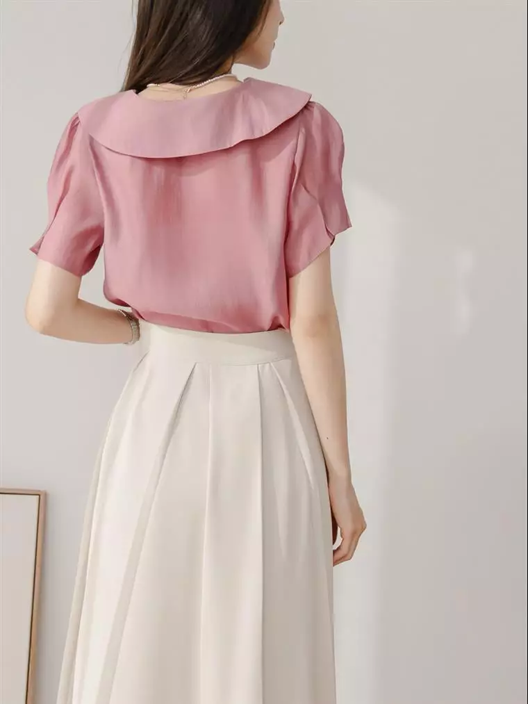 Slightly sheer ruffled collar puff sleeve top [AB18399]