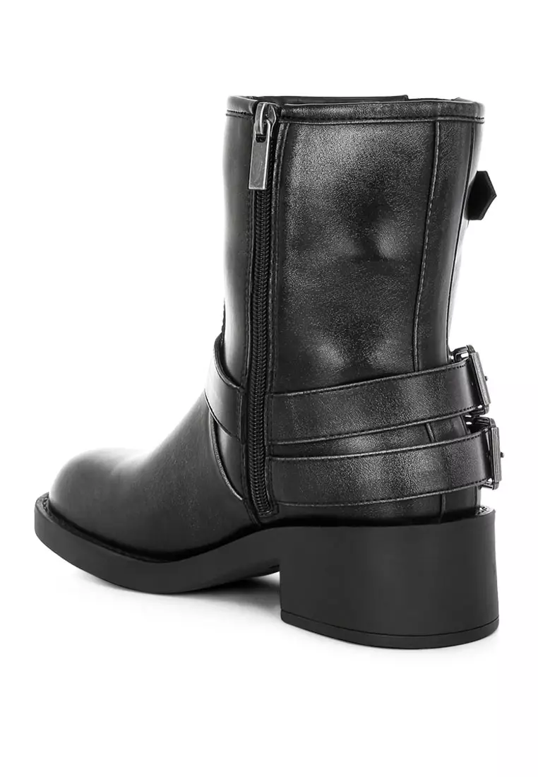 Harness Detail Biker Boots in Black