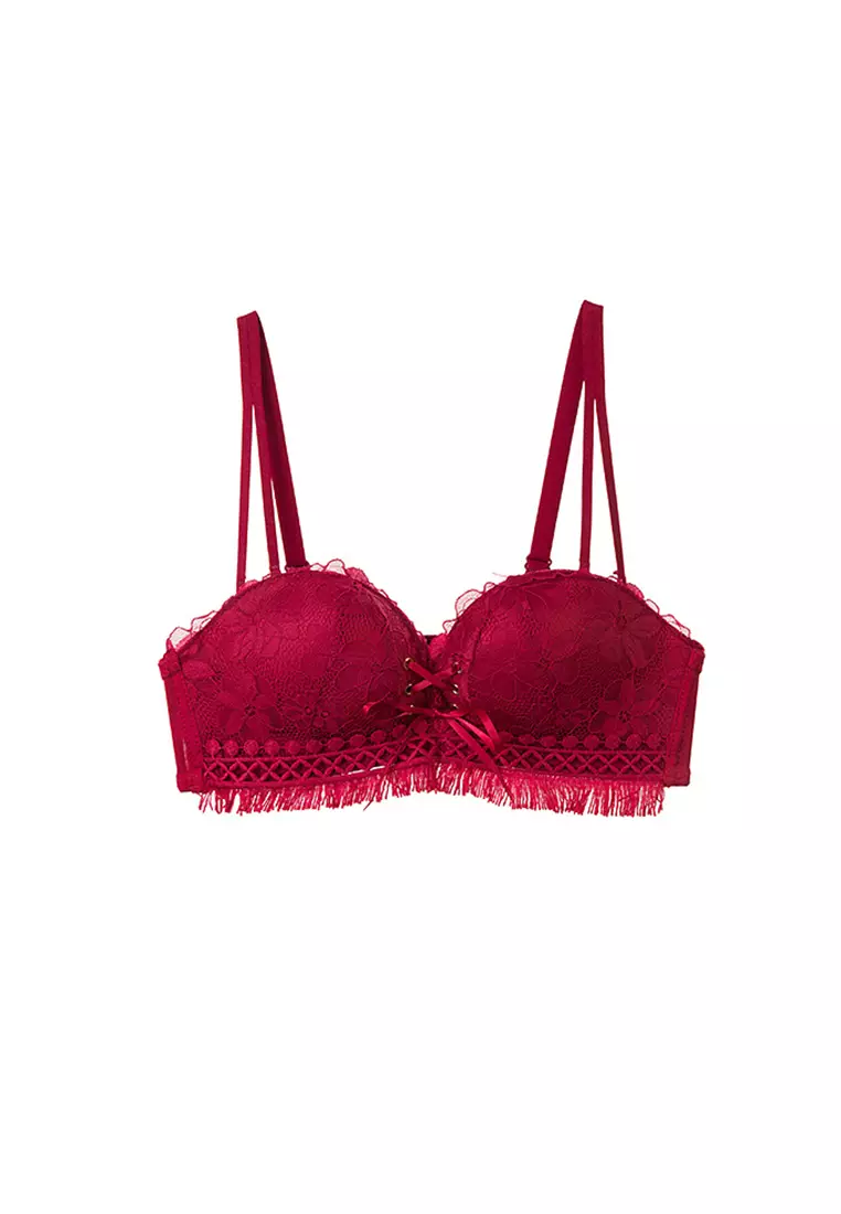 Buy ZITIQUE Women's Japanese Style Cute Lace Floral Pattern Lingerie Set ( Bra and Underwear) - Wine Red Online