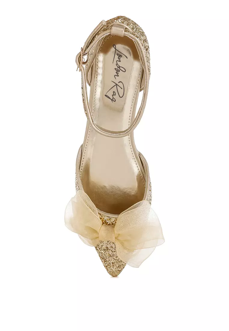 Sandal Datar Glitter Berdetail Pita Tipis Warna Emas