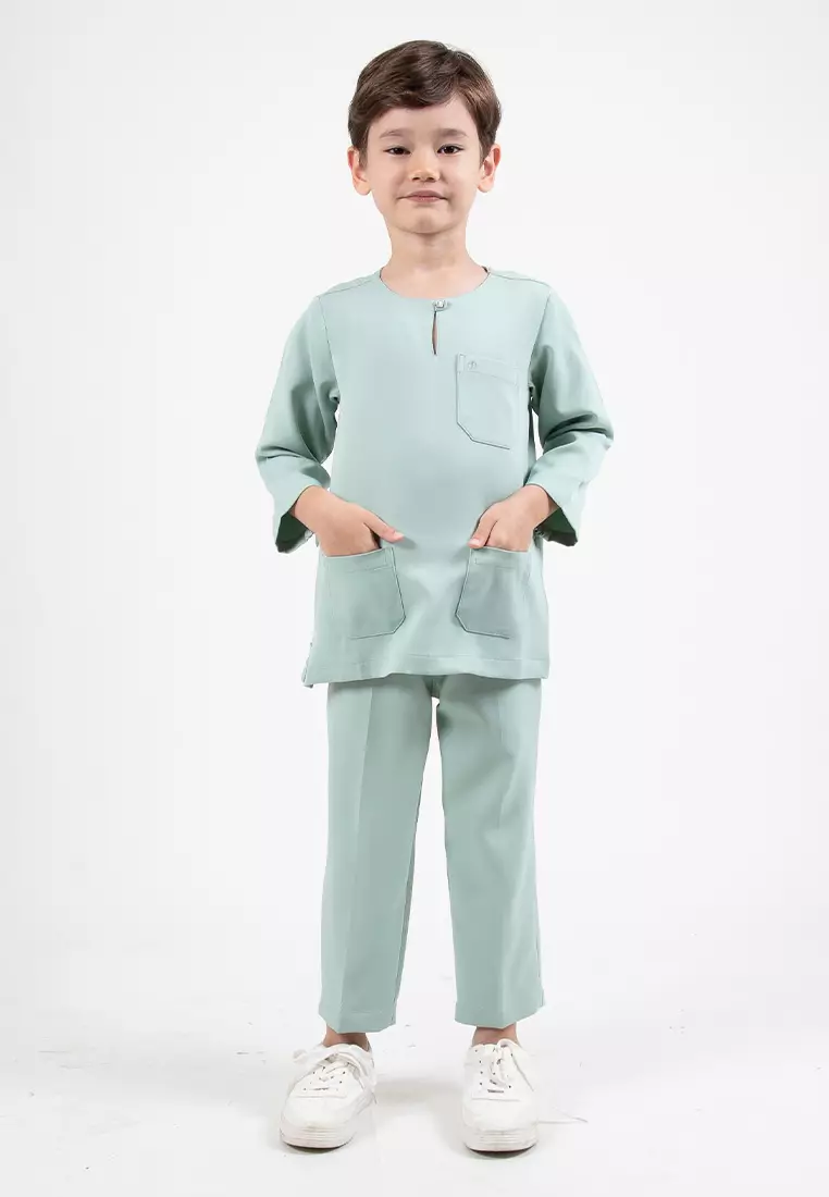 Alain Delon Slim Fit Baju Johor Ayah Anak Sedondon set - 19024504B-45DustyGreen
